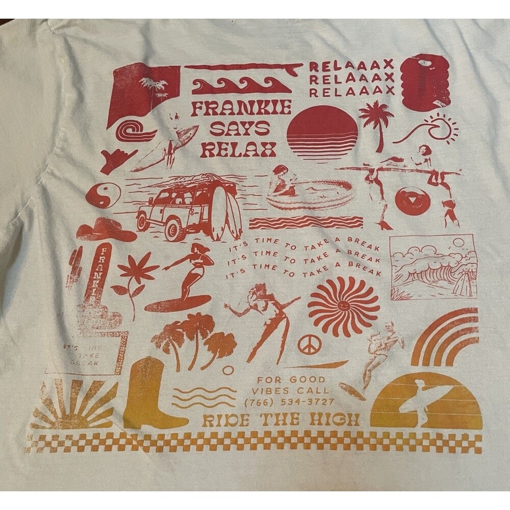 Frankie Says Relax T Shirt M Austin Texas Retro Surf Indie Skater Tee ATX Lake